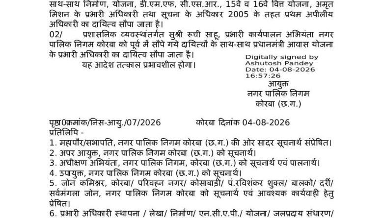 निगम : एक आदेश कई संदेश,  उरांव को विकास का पूरा रोडमैप, रूचि साहू की नई उड़ान